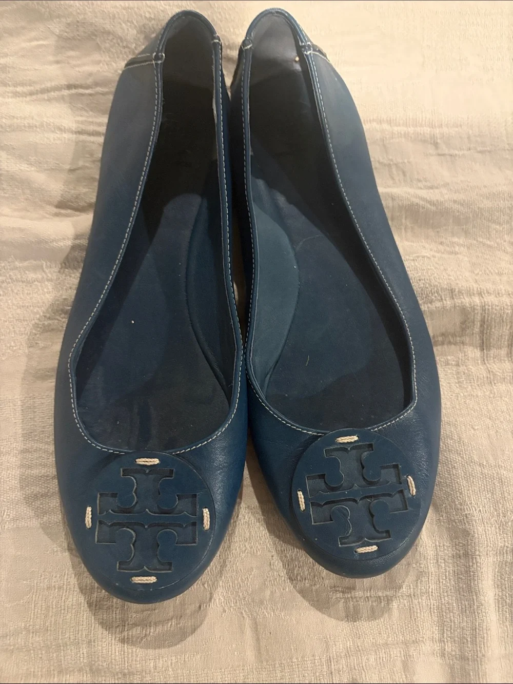 Tory Burch Blue Leather Logo Ballet Flats 8.5